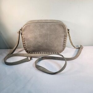 Light Gray Faux Suede Crossbody Bag Gold Chain Strap Small Shoulder/Cross Purse
